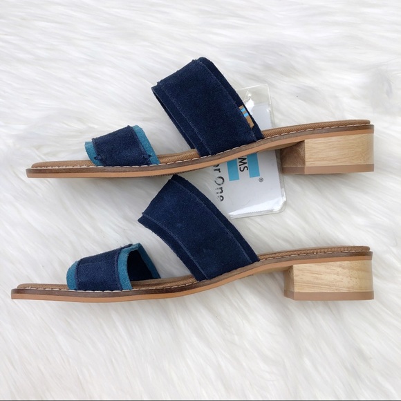 New TOMS Mariposa Navy Blue Suede Sandals - Picture 6 of 10